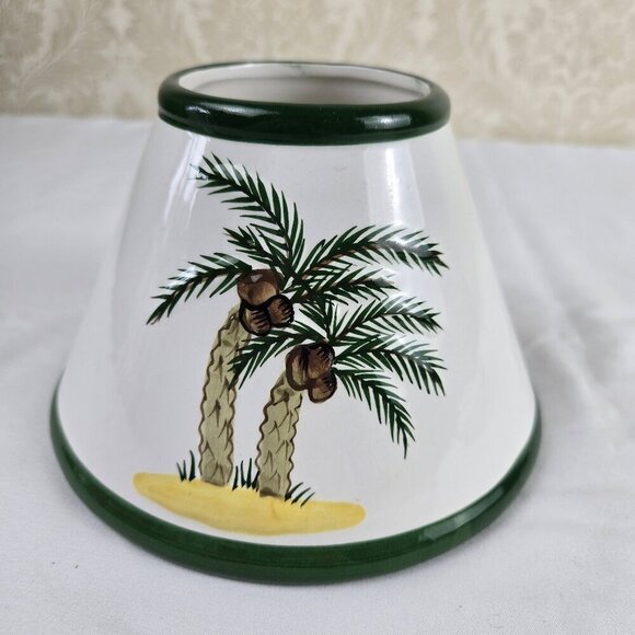 Palm Tree Themed Ceramic Jarred Candle Topper or Shade and Plate - Picture 8 of 13
